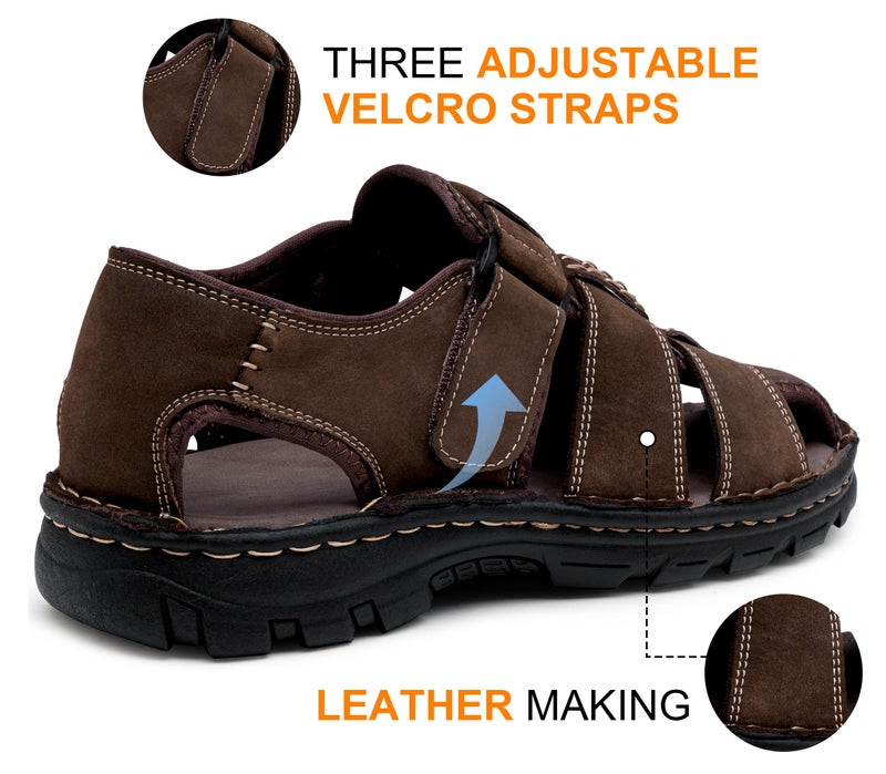 Jousen Men's Sandals Leather Closed Toe Sandal Outdoor Water Sport Beach Sandal Hiking (AMY663 Dark Brown 11) - Image 2